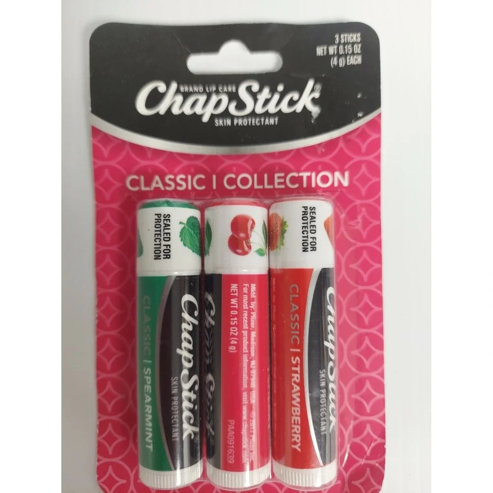 NEW Lot of 3 Chapstick Classic Cherry Strawberry Spearmint Flavor Lip Balms
